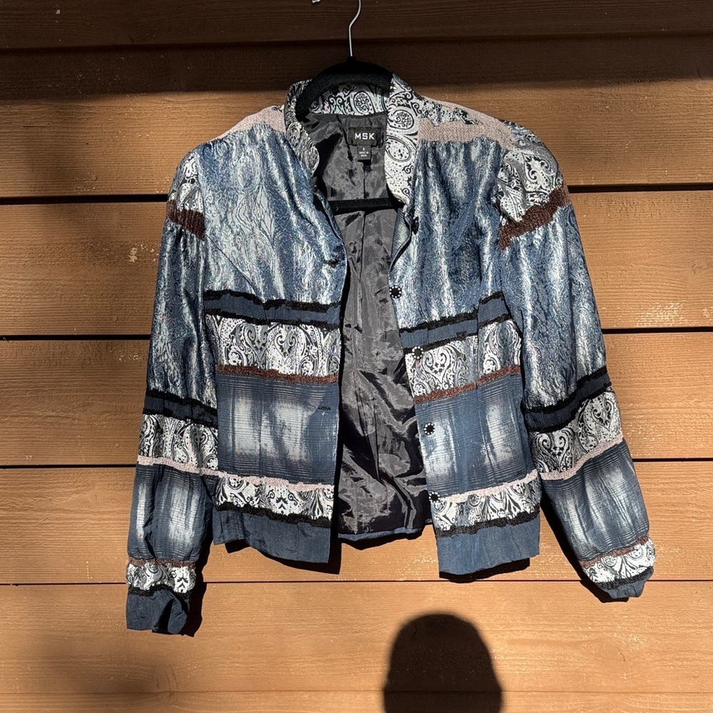 MSK Women's Patterned Bomber Jacket in Blue and Black